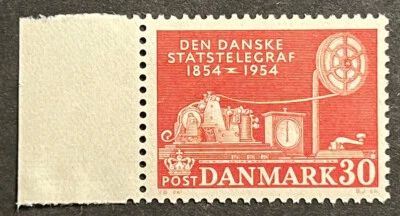 Sellos de viaje: estampillas de Dinamarca de 1954 Mi 351 centenario de telegrafía como nuevas MNH OG Foto 1 de 4