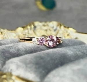 2.03 Ct Round Cut Natural Pink Sapphire Diamond Ring 14K solid Yellow gold - Picture 1 of 5
