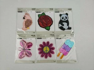 LOT OF 6 Bling Patches Stickers Parrot Rose Panda Butterfly PeaceFlower Popsicle - Picture 1 of 12