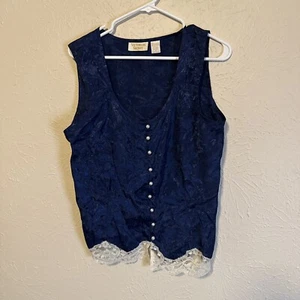 Pigiama vintage Victoria’s Secret top blu raso floreale donna medio pizzo perla - Foto 1 di 11