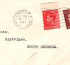 GB KEVIII FALKLAND ISLANDS MAIL Cover London SOUTH GEORGIA *Grytviken* 1937 MA17