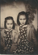 Vintage Photo Two Sisters In Matching Dresses Studio Portrait Photobooth