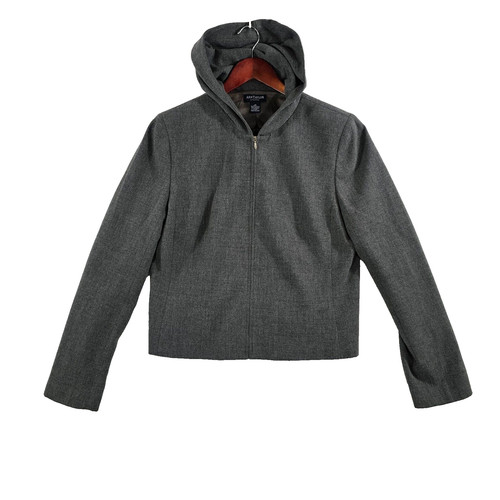 VETEMENTS Ann Taylor giacca donna cropped con cappuccio zip davanti elasticizzata foderata grigia taglia 10
