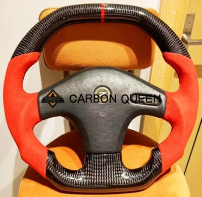 Volante QS FIBRA DE CARBONO PARA NISSAN Z32/300zx/ 240SX com camurça vermelha 90-96ys - Imagem 1 de 4