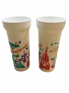 VTG Pair of Euro Disneyland Souvenir White Plastic Tumbler Cup train boat Castle - Picture 1 of 10