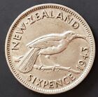 1943 New Zealand Sixpence Silver Coin