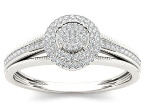 10k White Gold 0.2Ct Diamond Halo Engagement Ring Sz 7.5 Clarity I2 Color H-I - Picture 1 of 8