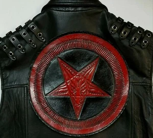 BAPHOMET SIGIL (schwarze und rote Farbe) ECHTLEDER-RÜCKENAUFNÄHER - Bild 1 von 3