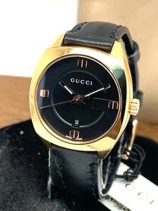 Reloj para mujer GUCCI YA142509 cuarzo suizo oro rosa 29 mm esfera negra correa de cuero - Imagen 1 de 13
