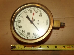 Beautiful Antique Heavy Brass 100 PSI Pressure Gauge 5" Steampunk  Jas. Marsh - Picture 1 of 3