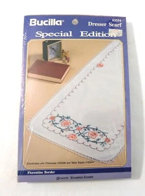 Bucilla Special Edition Dresser Scarf Embroidery Kit Florentine Border 63334 NEW - Image 1 of 3