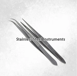 Stainless Steel Ingrown Eyebrow Salon Tweezers Straight + Curved Hair Pluckers - Picture 1 of 3