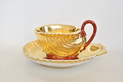 Antique 19th C French P.L. Dagoty Shell Shaped Gilt Porcelain Tea Cup • 322.73£