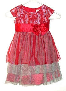 Mädchen wunderschönes rot und silber ausgefallenes gestuftes Festtagskleid - 4 - Bild 1 von 5