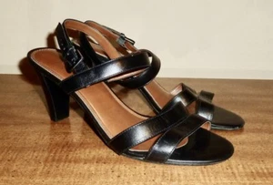 TALBOTS - SMOOTH BLACK LEATHER 3 1/4" HEEL - STRAPPY SANDAL PUMPS  - LADIES 9M - Picture 1 of 5