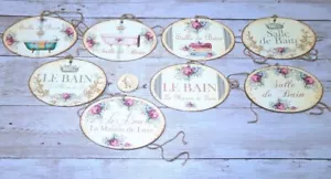 8~Vintage~Salle de Bain~Bath~Oval~Junk Journal~Linen Cardstock~Gift~Hang~Tags - Picture 1 of 1