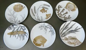 VTG CASKATA SILVER & GOLD FISH PLATES 6.25" - SET OF 6 EXCELLENT USA - Bild 1 von 6