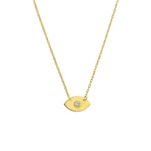 Mini Evil Eye 0.03tcw Adjustable Chain Necklace Real 14K Yellow Gold Up to 18"