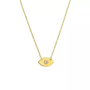 Mini Evil Eye 0.03tcw Adjustable Chain Necklace Real 14K Yellow Gold Up to 18" - Picture 1 of 2