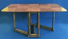 TAVOLO A BANDELLE VINTAGE '900 IN LEGNO, BAMBU' E CUOIO - ITALIA ANNI 70'