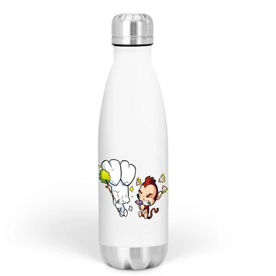 Bunny Vs Monkey Aluminium Water Bottle - White 500ml Kids Comic Character - Image 1 of 4