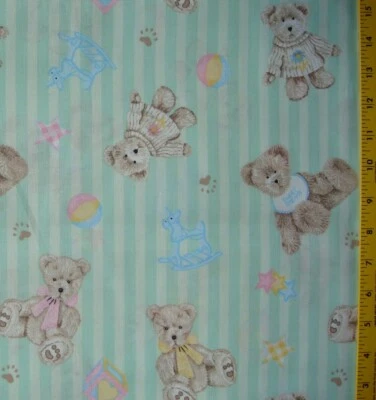 Tela de franela de algodón menta a rayas Boyds Bears de 1 yarda Foto 1 de 2