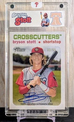 Bryson Stott REAL ONE AUTO 50/50 🔥 2020 Topps Heritage Minors WHITE BORDER Mint - Image 1 of 4