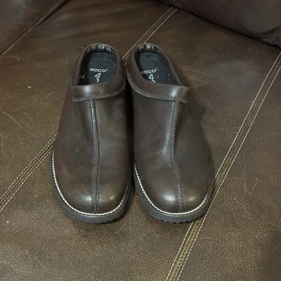 Ecco Womens Sz 8 US Leather Clog Mule Slide Brown Shoes EUC Italy - Image 1 of 4