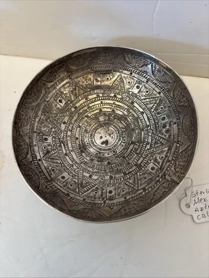 Antique Sterling Mexico Aztec/Mayan Calendar Bowl 5 Oz - Image 1 of 4