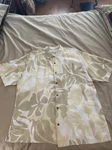 Tommy Bahama Mens Brown Floral All Over Print Linen Hawaiian Camp Shirt Size 2XL - Picture 1 of 8