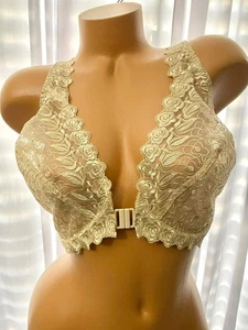 Delicato Reggiseno Avorio Floreale Pizzo Chiusura Frontale Lingerie Romantica 36G - Foto 1 di 5