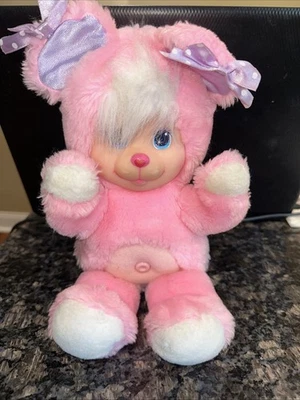 Vintage 1990 Mattel Magic Nursery Pet Pink Bear 11" Plush With PUrple Bows - Image 1 of 4