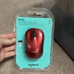 Logitech M185 Wireless Mouse Red 910 003635 Mac Windows USB Linux Brand New - Picture 1 of 4