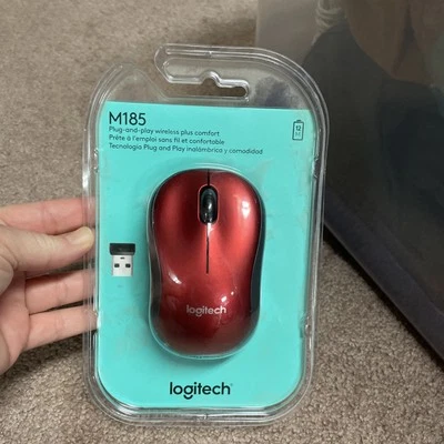 Logitech M185 Wireless Mouse Red 910 003635 Mac Windows USB Linux Brand New - Image 1 of 4