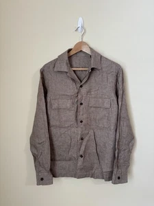 Ermenegildo Zegna Nueva Sobrecamisa de Lino Oasi Camisa Abotonada Tostada Pequeña - Imagen 1 de 9