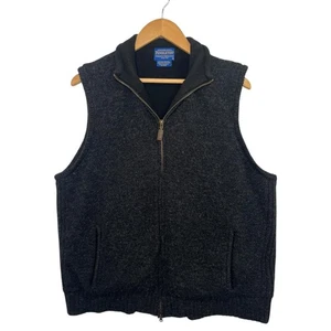 Vintage Pendleton Vest Mens Large Black Shetland Wool Fleece Lined Zip Up Preppy - Picture 1 of 11