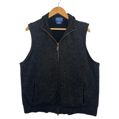Vintage Pendleton Vest Mens Large Black Shetland Wool Fleece Lined Zip Up Preppy - Image 1 of 4