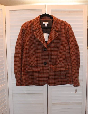 Blazer Talbots Petite Mujer 18W Marrón Pata de Gallo Lana Forrado Manga Larga Nuevo Foto 1 de 4