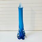 Vintage Murano / Empoli Sommerso Blue Glass Vase. Calla Lily Twisted Stem. 30cms