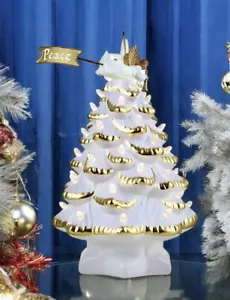 Mr Christmas Retro Nostalgic 14” White Gold LED Ceramic Tree Animated Angel NIB - Picture 1 of 8