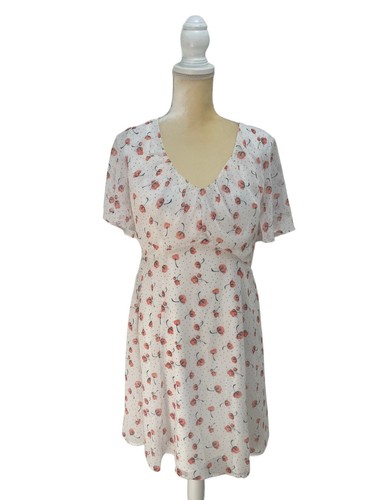 OFF WHITE NUOVO 19 COOPER abito scollo V corto bianco sporco fiori donna grande matrimonio doccia