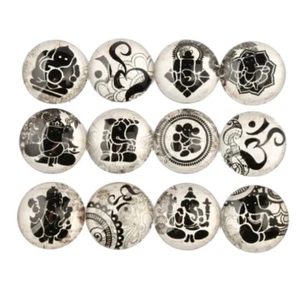 10 Ganesha Cabochons Mixed Round Glass Cabochon Flat Back Crafts Gods Elephant  - Picture 1 of 3