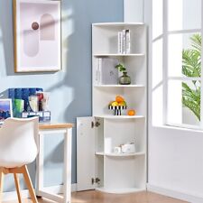 170cm Corner Cabinet with 5-Tier Round Corner Shelves & 1 Door Storage White