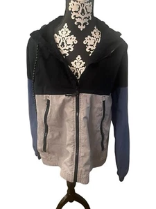 Aeropostale Grey And Blue Zip Up Hooded Windbreaker Size Large - Picture 1 of 5