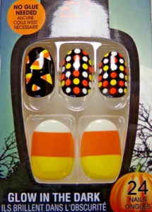 Broadway NAILS PRESS ON Short - Black Halloween Candy Corn Glow in Dark - Picture 1 of 3