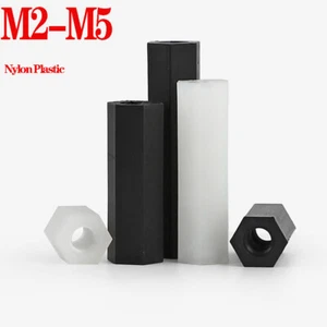 White Black Nylon M2 M2.5 M3 M4 M5 Threaded Hex Female-Female Standoff Spacer - Picture 1 of 9