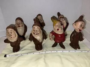 Vintage Walt Disney Seven Dwarfs Seiberling 7 Figure Set Rubber Latex - Picture 1 of 8