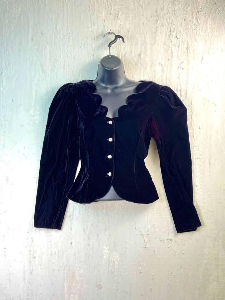 Blusa Blazer Vintage Cachet Bari Feminina Tamanho 6 Protas Veludo Vermelho Preto Vitoriano - Imagem 1 de 4