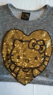 HELLO KITTY Girls Gray Sequined Cropped Sweater Sz M - Image 1 of 4