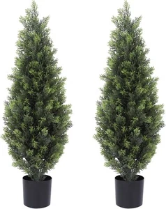 Artificial Topiary Trees 3ft Faux Cypress Trees Fake Topiary Cedar Tree Potted P - Picture 1 of 4